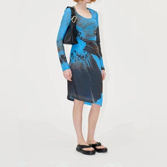Stine Goya Leonora Dress Abstract Floral Long Sleeve Asymmetric Dress BROKEN ZIP - Picture 5 of 11